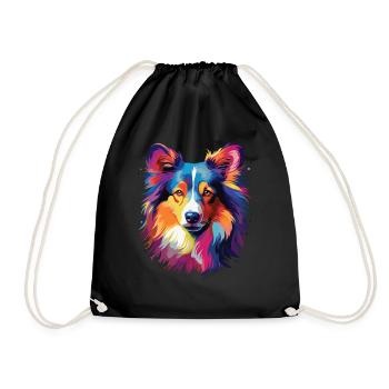 Watercolor Colorful Shetland Sheepdog - Drawstring Bag - black - Front