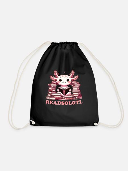 Axolotl ließt ein Buch süße Axolotl lesen Bücher - Turnbeutel - Schwarz