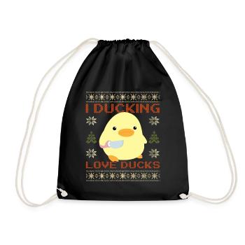 Duck With Knife Meme - I love Ducks Ugly Christmas - Drawstring Bag - black - Front