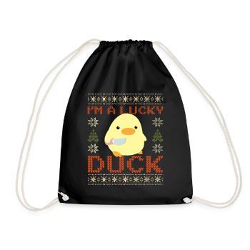 Duck with Knife Meme - Lucky Duck Ugly Christmas - Drawstring Bag - black - Front
