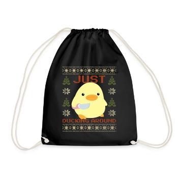 Duck with Knife Meme Duckin' around Ugly Christmas - Drawstring Bag - black - Front