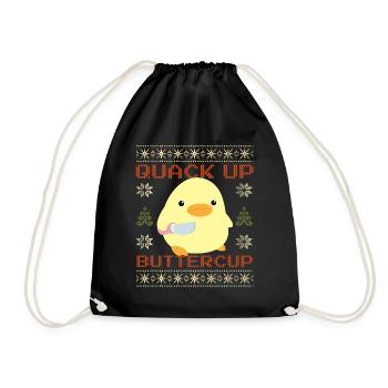 Duck With Knife Meme - Quack Up Ugly Christmas - Drawstring Bag - black - Front