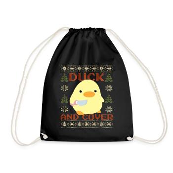 Duck with Knife Meme - Cover Duck Ugly Christmas - Drawstring Bag - black - Front