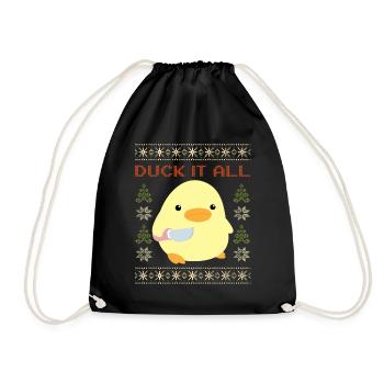 Duck with Knife Meme - Duck it all Ugly Christmas - Drawstring Bag - black - Front