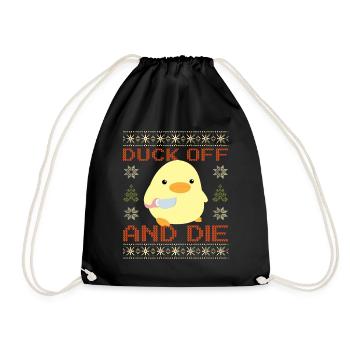 Duck With Knife Meme - Duck Off Ugly Christmas - Drawstring Bag - black - Front