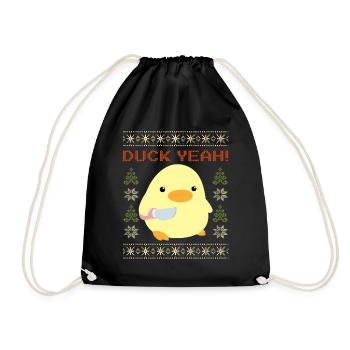 Duck with Knife Meme - Duck yes Ugly Christmas - Drawstring Bag - black - Front