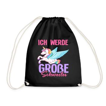 Ich werde große Schwester Einhorn Bunt Schwanger - Turnbeutel - Schwarz - Vorne