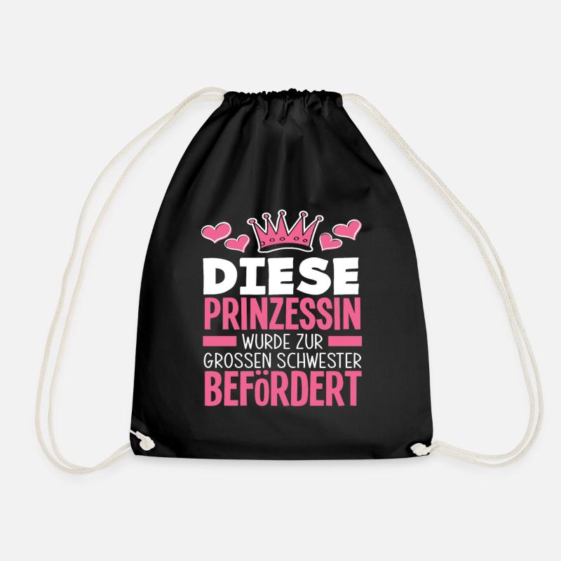 Ich werde große Schwester Krone Prinzessin - Turnbeutel - Schwarz