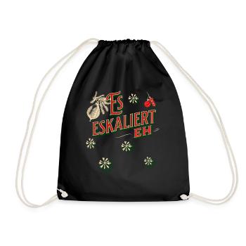 "Es eskaliert eh" Party Kostüm für Weihnachten - Turnbeutel - Schwarz - Vorne