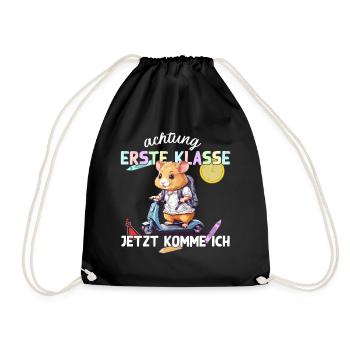 Hamster Erste Klasse Einschulung Schulstart - Turnbeutel - Schwarz - Vorne