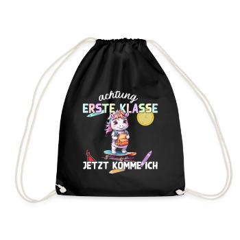 Einhorn Skateboard Einschulung Erste Klasse - Turnbeutel - Schwarz - Vorne