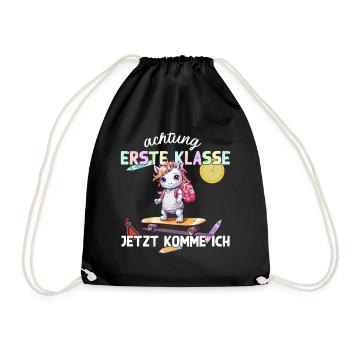 Einhorn Erste Klasse mit Skateboard Einschulung - Turnbeutel - Schwarz - Vorne