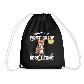 Fox First Day of School with Scooter Funny Saying - Drawstring Bag - black - Front