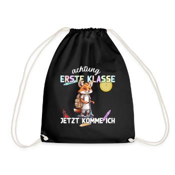 Fuchs Schulanfang Erste Klasse Einschulung - Turnbeutel - Schwarz - Vorne