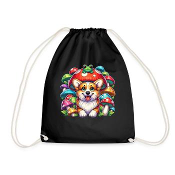 Cottagecore Corgi und Frosch Fantasy Forest - Turnbeutel - Schwarz - Vorne