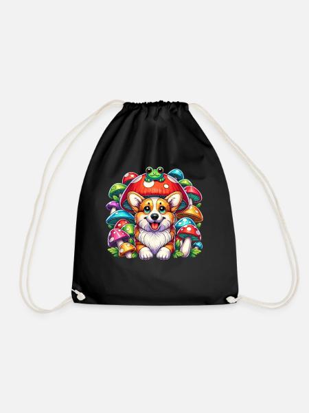Cottagecore Corgi und Frosch Fantasy Forest - Turnbeutel - Schwarz