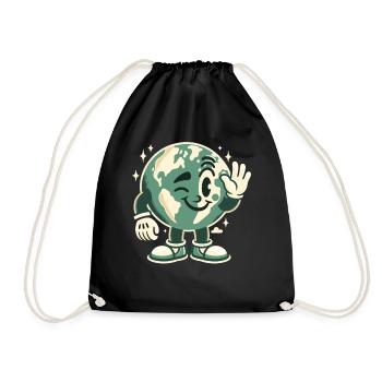 Earth Maskottchen 50er Jahre Retro-Stil - Turnbeutel - Schwarz - Vorne