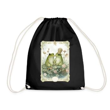 Cute Couple Frog Cottagecore Aesthetic Naturecore - Turnbeutel - Schwarz - Vorne