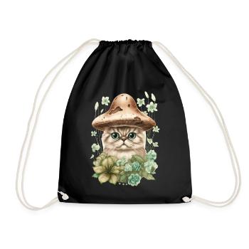 Cute Cat Mushroom Head Cottagecore Aesthetic Mycol - Turnbeutel - Schwarz - Vorne