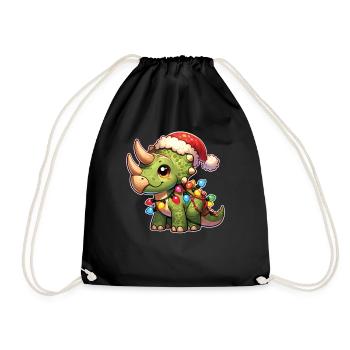 Dinosaurier Weihnachten Lichterkette Triceratops - Turnbeutel - Schwarz - Vorne