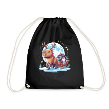 Capybara Weihnachtsschlitten Geschenke Weihnachten - Turnbeutel - Schwarz - Vorne