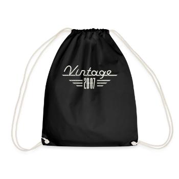 Vintage 2007 Birth Year Minimalist Birthday - Drawstring Bag - black - Front
