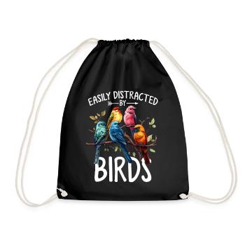 Easily Distracted By Birds Funny Birding Bird - Drawstring Bag - black - Front
