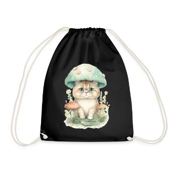 Cottagecore Aesthetic Mushroom Head Cat Fungi Myco - Turnbeutel - Schwarz - Vorne