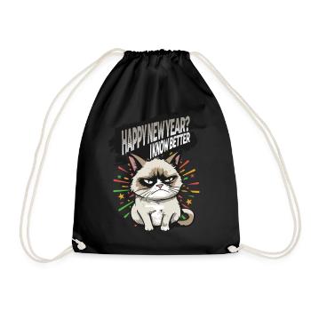 I know better - Angry Cat Happy New Year Pajamas - Drawstring Bag - black - Front