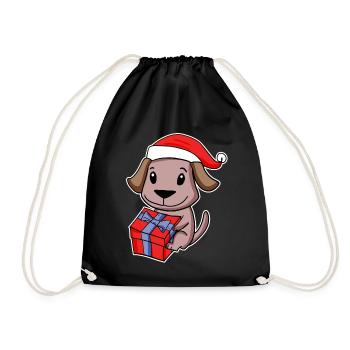 Chien avec chapeau de père Noël et cadeau de Noël - Sac de sport léger - noir - Devant