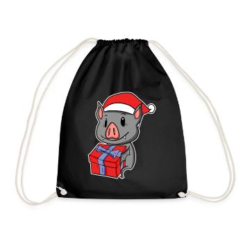 Bat with Santa Hat - Christmas - Drawstring Bag - black - Front