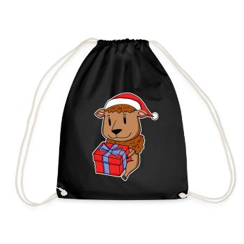 Bison with Santa hat and Christmas gift - Drawstring Bag - black - Front