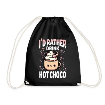 Hot Chocolate Lover Winter Cozy Evening Kawaii - Drawstring Bag - black - Front