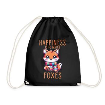 Renard kawaii avec écharpe Le bonheur est de regarder les renards - Sac de sport léger - noir - Devant