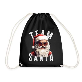 Team Santa Weihnachtsmotiv Weihnachtsmann - Turnbeutel - Schwarz - Vorne