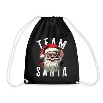 Team Santa Weihnachtsmotiv Weihnachtsmann - Turnbeutel - Schwarz - Vorne