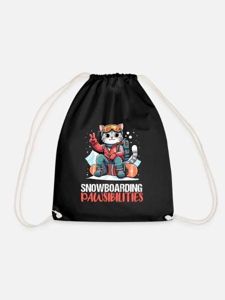 Coole Katze liebt Snowboarding Schnee Snowboarder - Turnbeutel - Schwarz
