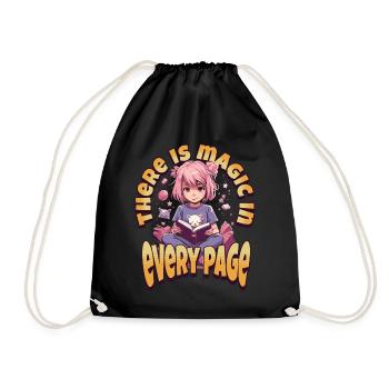 There is Magic in every Page - Kawaii Anime Girl - Turnbeutel - Schwarz - Vorne