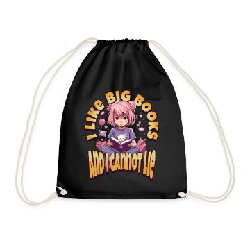 I like big Books - Kawaii Anime Girl Bookworms - Drawstring Bag - black - Front