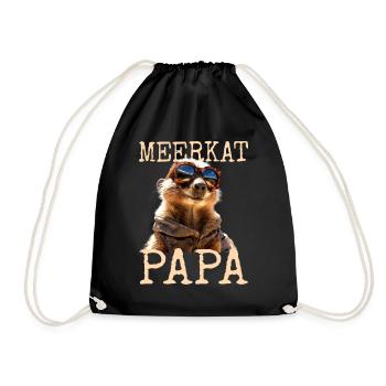 Meerkat Papa Daddy Dad Father's Day Cute Meerkat - Drawstring Bag - black - Front