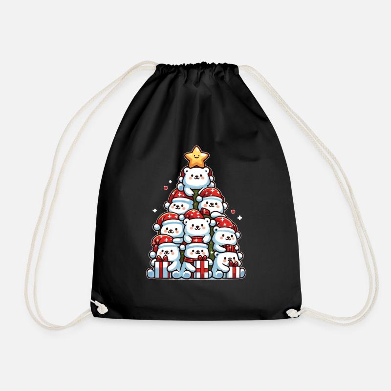 Eisbär Weihnachtsbaum frohe Weihnachten - Turnbeutel - Schwarz