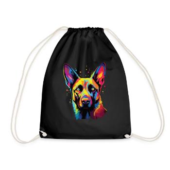 Watercolor Colorful Belgian Shepherd - Drawstring Bag - black - Front