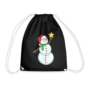 Snowman Christmas Poinsettia - Drawstring Bag - black - Front