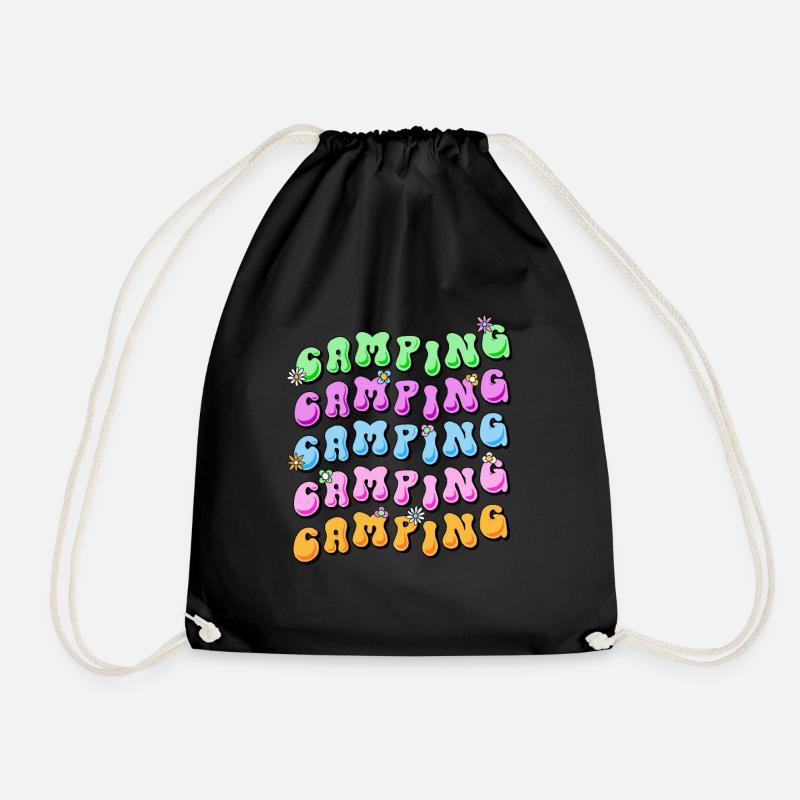 Camping Retro Style 70s Hippie Flower Power - Drawstring Bag - black