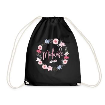Nurse Midwife Birth Worker Flower - Drawstring Bag - black - Front