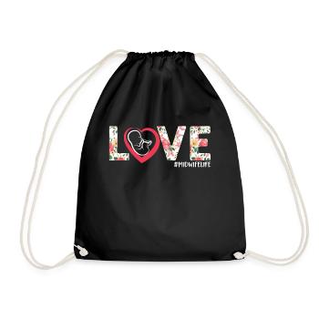 Nurse Midwife Birth Worker Flower - Drawstring Bag - black - Front