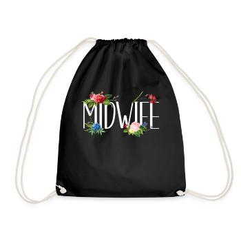 Nurse Midwife Birth Worker Flower - Drawstring Bag - black - Front