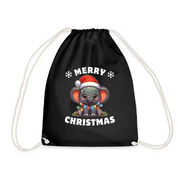 Père Noël chapeau Noël guirlandes lumineuses éléphant - Sac de sport léger - noir - Devant