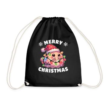 Santa Hat Christmas Fairy Lights Blob Fish - Drawstring Bag - black - Front