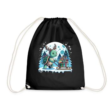 Turtle Christmas Sleigh Gifts - Drawstring Bag - black - Front
